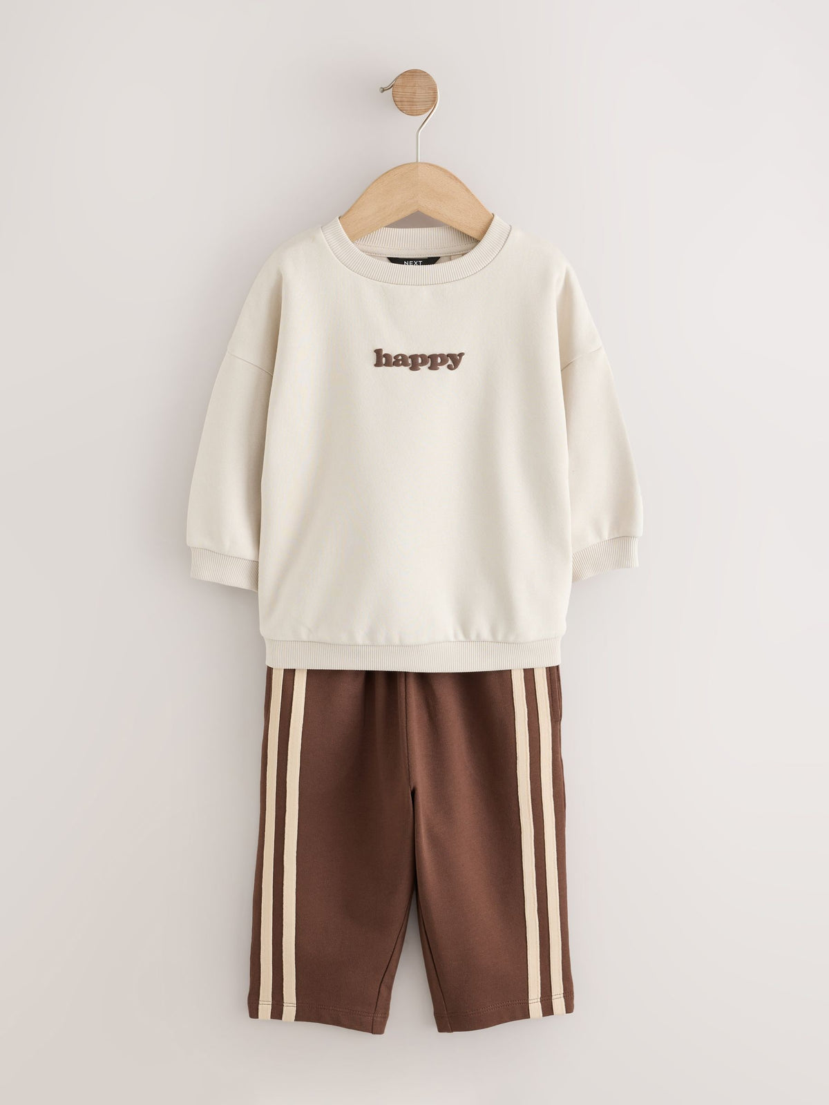 Ecru/Choc Crew Neck Joggers Set (3mths-7yrs)