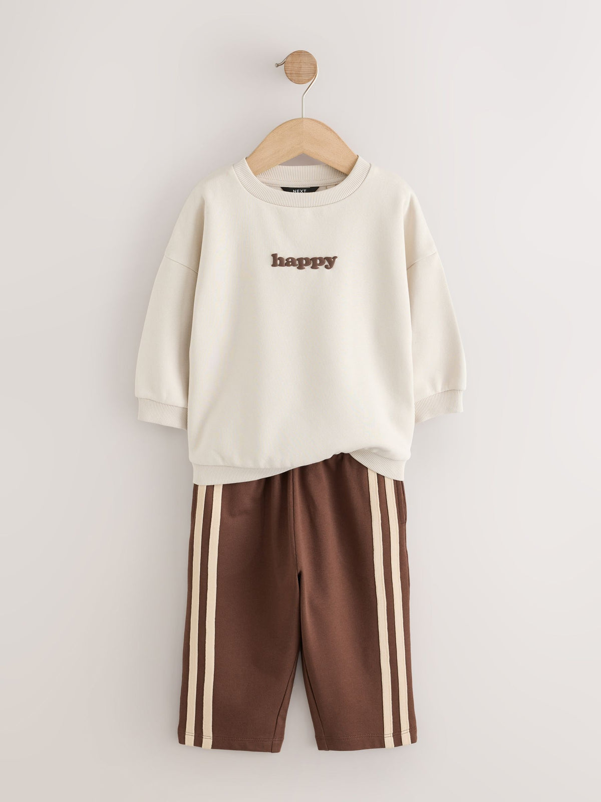 Ecru/Choc Crew Neck Joggers Set (3mths-7yrs)