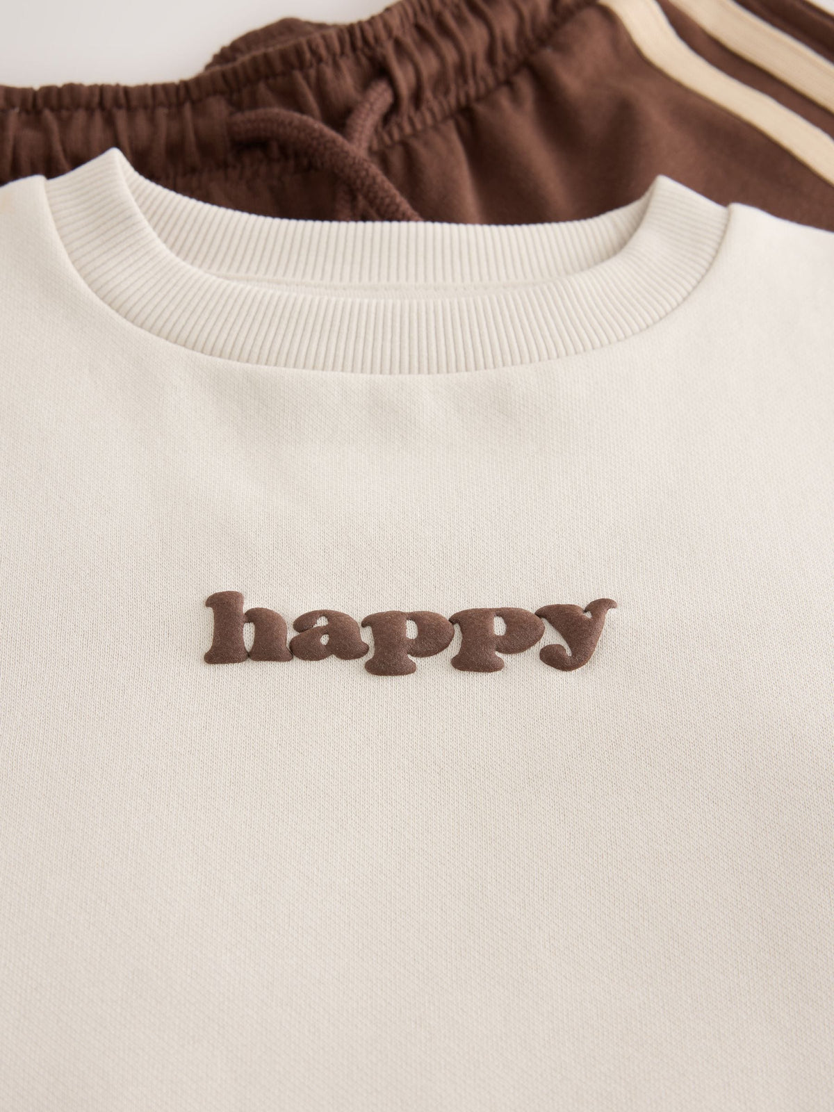 Ecru/Choc Crew Neck Joggers Set (3mths-7yrs)