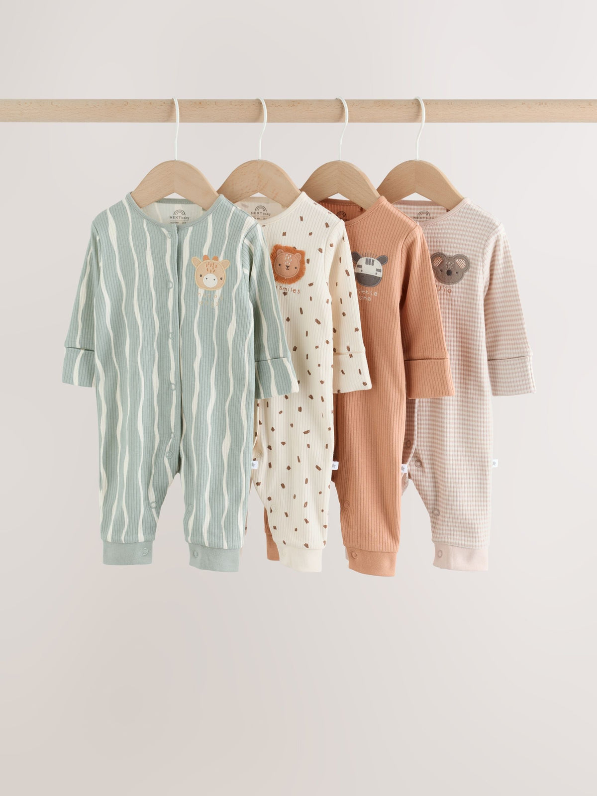 Neutral Safari Baby Sleepsuits 4 Pack (0mths-3yrs)
