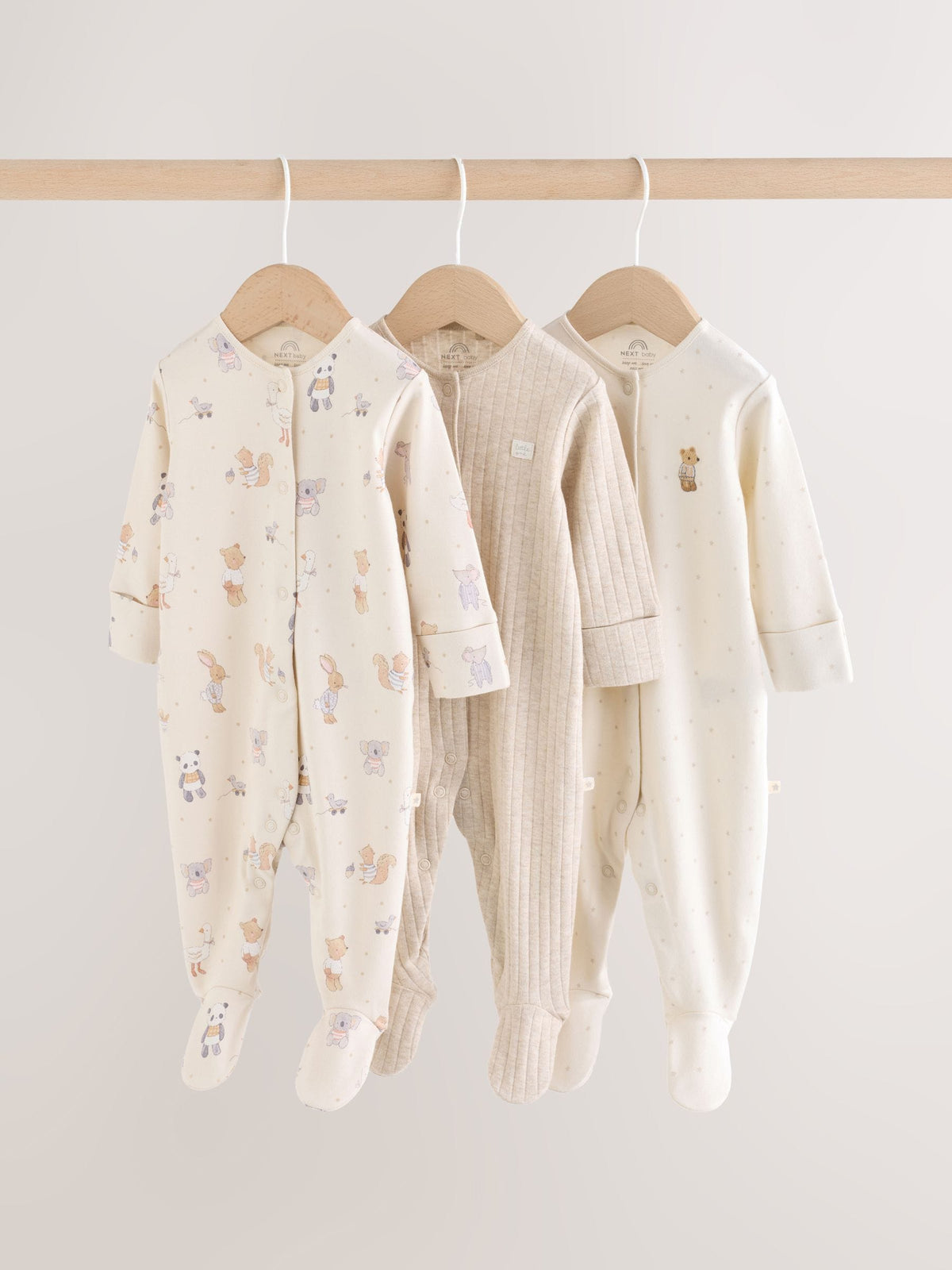 Neutral Animal Baby Sleepsuits 3 Pack (0-2yrs)