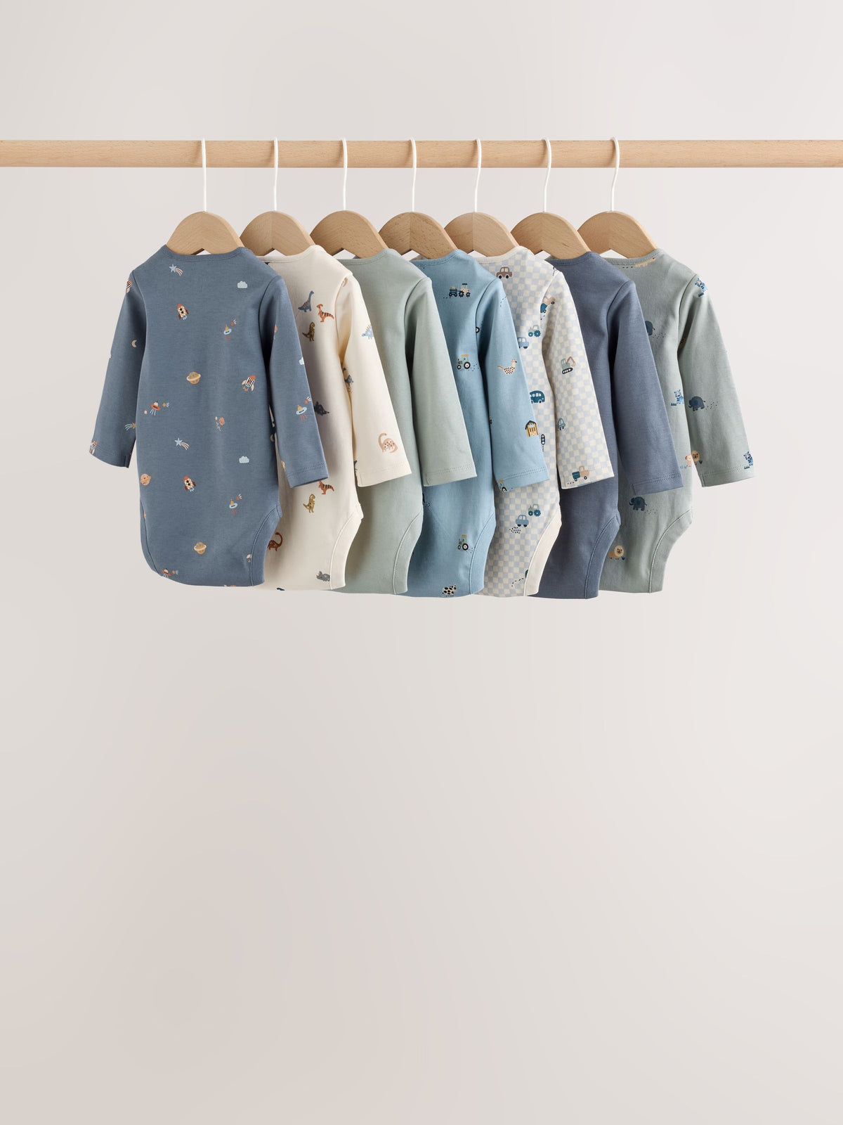 Blue Character Long Sleeve Baby Bodysuit 7 Pack