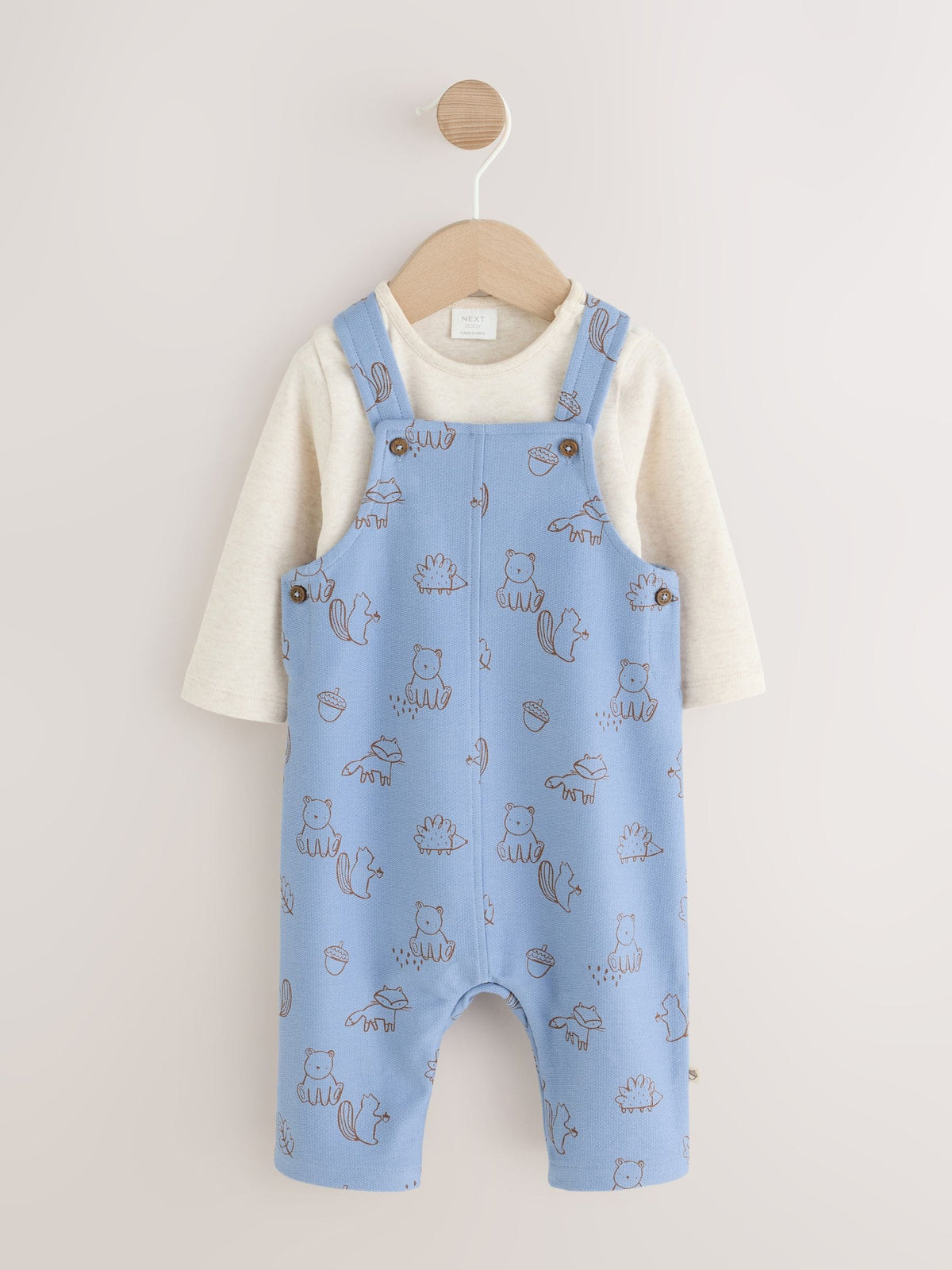 Blue Linear Character Jersey Dungaree and Bodysuit Baby Set (0mths-2yrs)