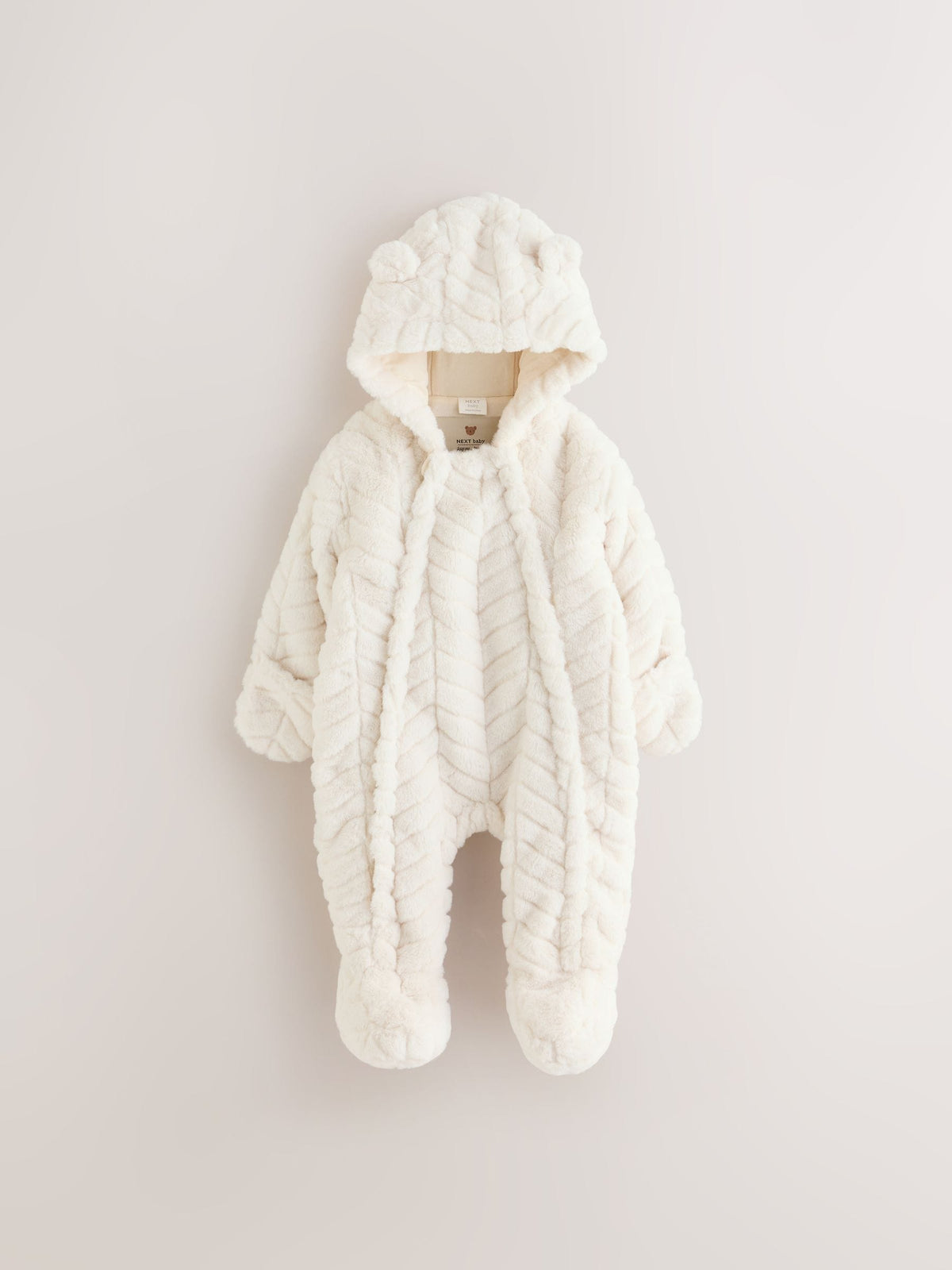 White Clipped Faux Fur Double Zip Baby All-In-One (0mths-2yrs)