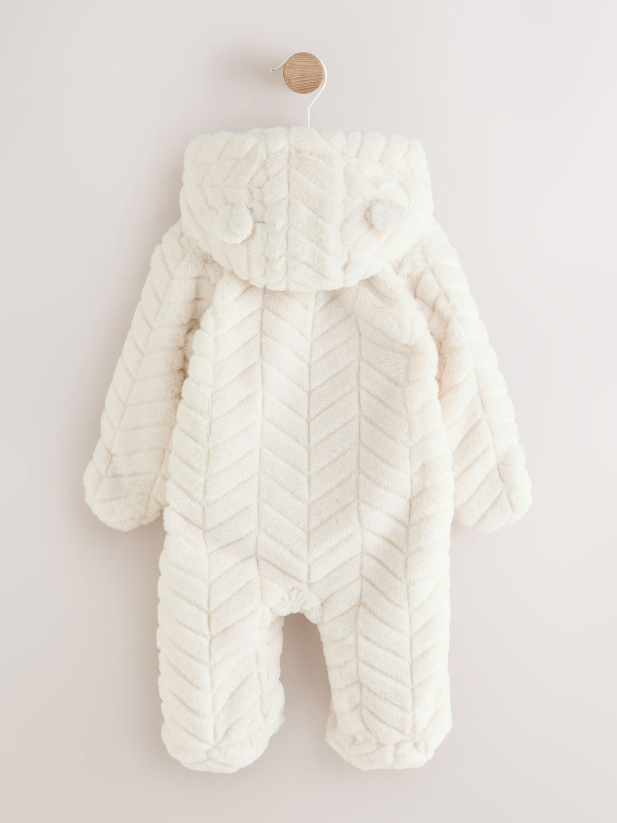 White Clipped Faux Fur Double Zip Baby All-In-One (0mths-2yrs)