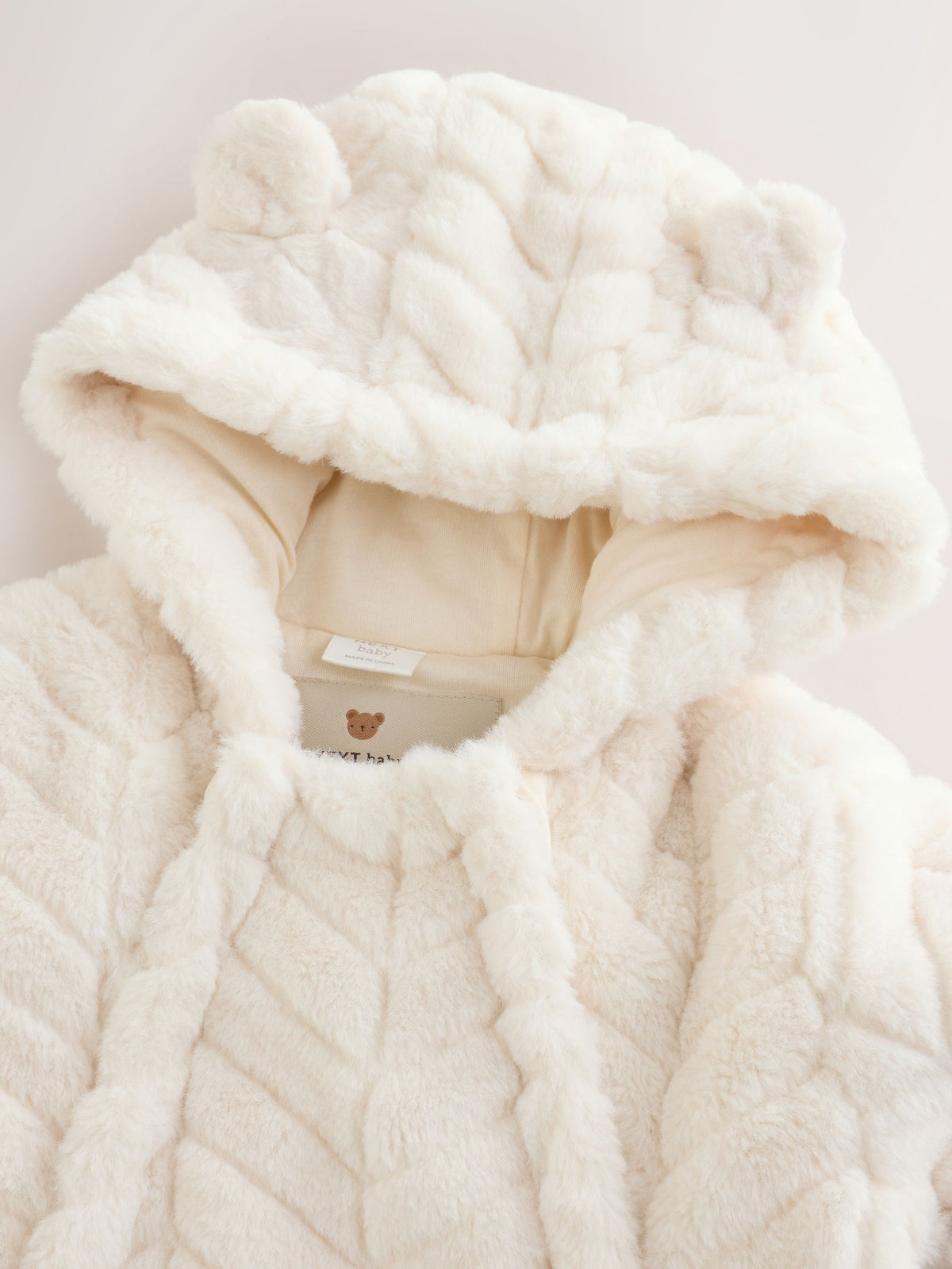 White Clipped Faux Fur Double Zip Baby All-In-One (0mths-2yrs)