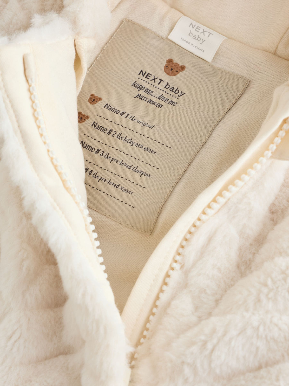 White Clipped Faux Fur Double Zip Baby All-In-One (0mths-2yrs)