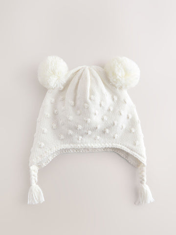 White Knitted Baby Trapper Hat