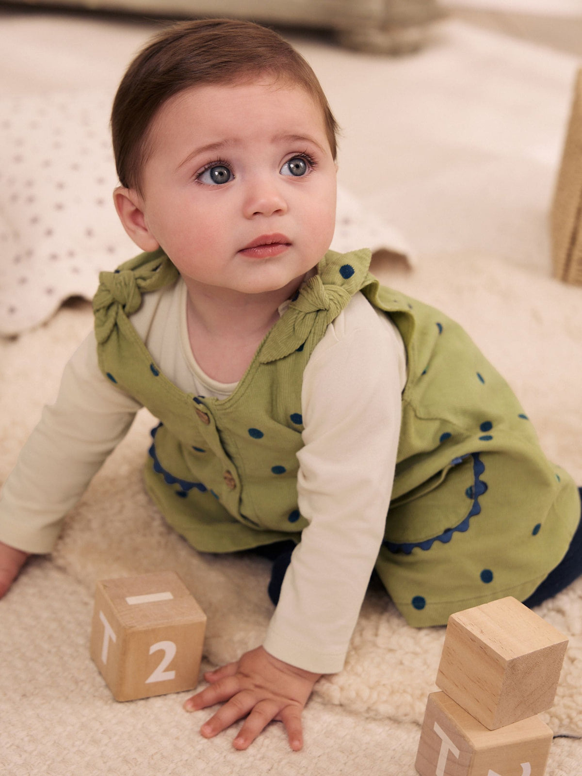 Green Spot Baby Pinafore Long Sleeve Bodysuit And Tights 3 Piece Set (0mths-2yrs)