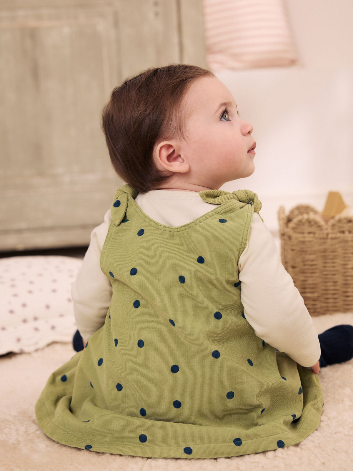 Green Spot Baby Pinafore Long Sleeve Bodysuit And Tights 3 Piece Set (0mths-2yrs)