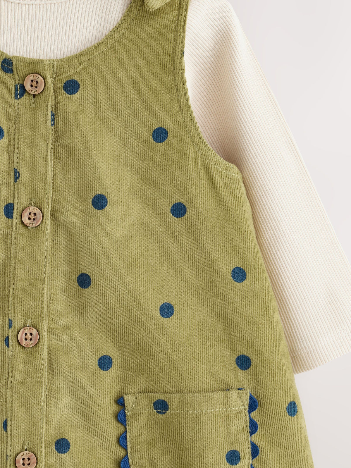 Green Spot Baby Pinafore Long Sleeve Bodysuit And Tights 3 Piece Set (0mths-2yrs)