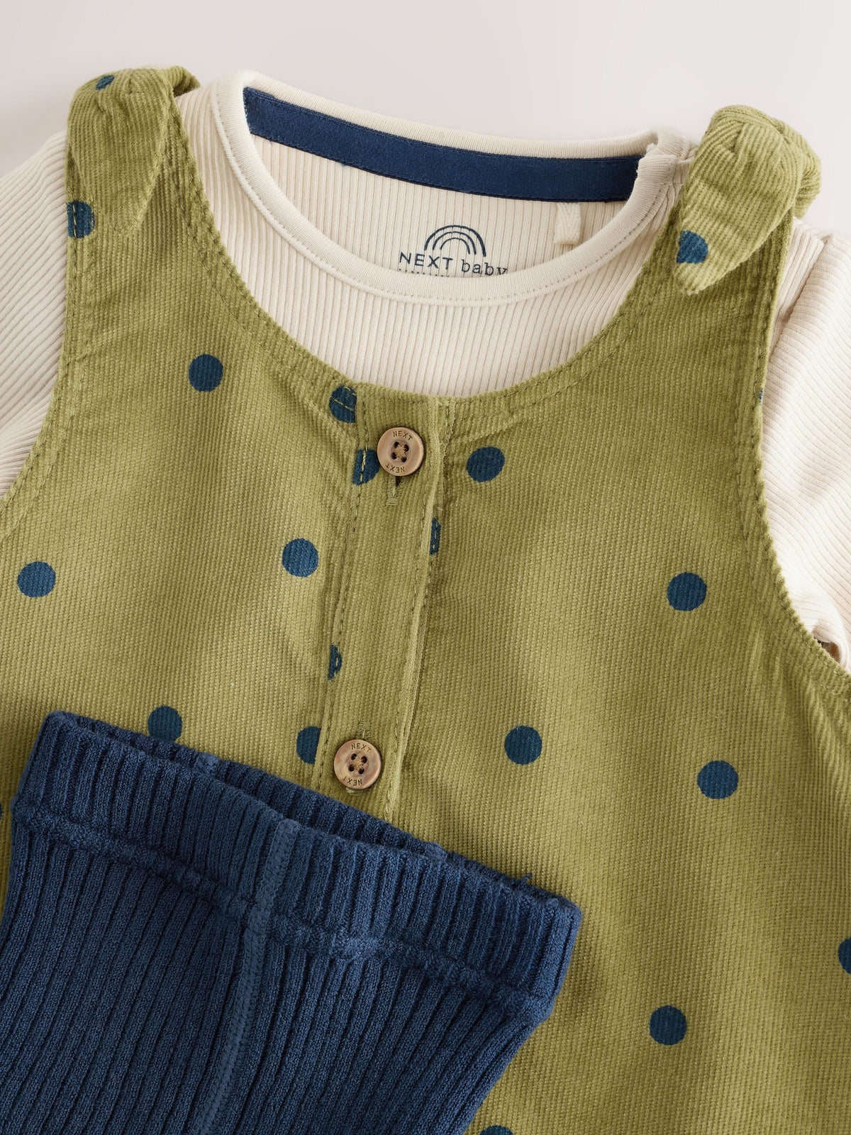 Green Spot Baby Pinafore Long Sleeve Bodysuit And Tights 3 Piece Set (0mths-2yrs)