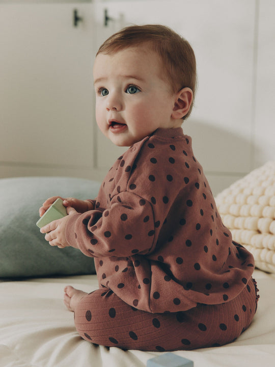 Chocolate Brown Spot Baby Sweat Top And Legging Set (0mths-2yrs)
