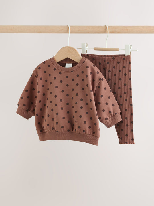Chocolate Brown Spot Baby Sweat Top And Legging Set (0mths-2yrs)