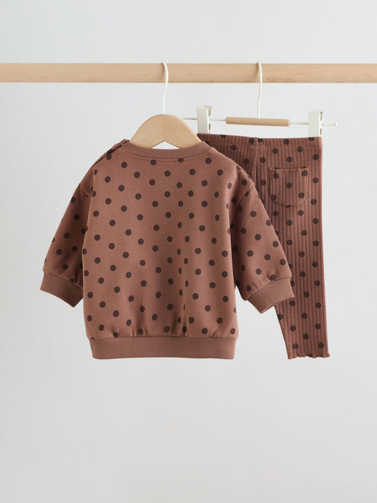 Chocolate Brown Spot Baby Sweat Top And Legging Set (0mths-2yrs)