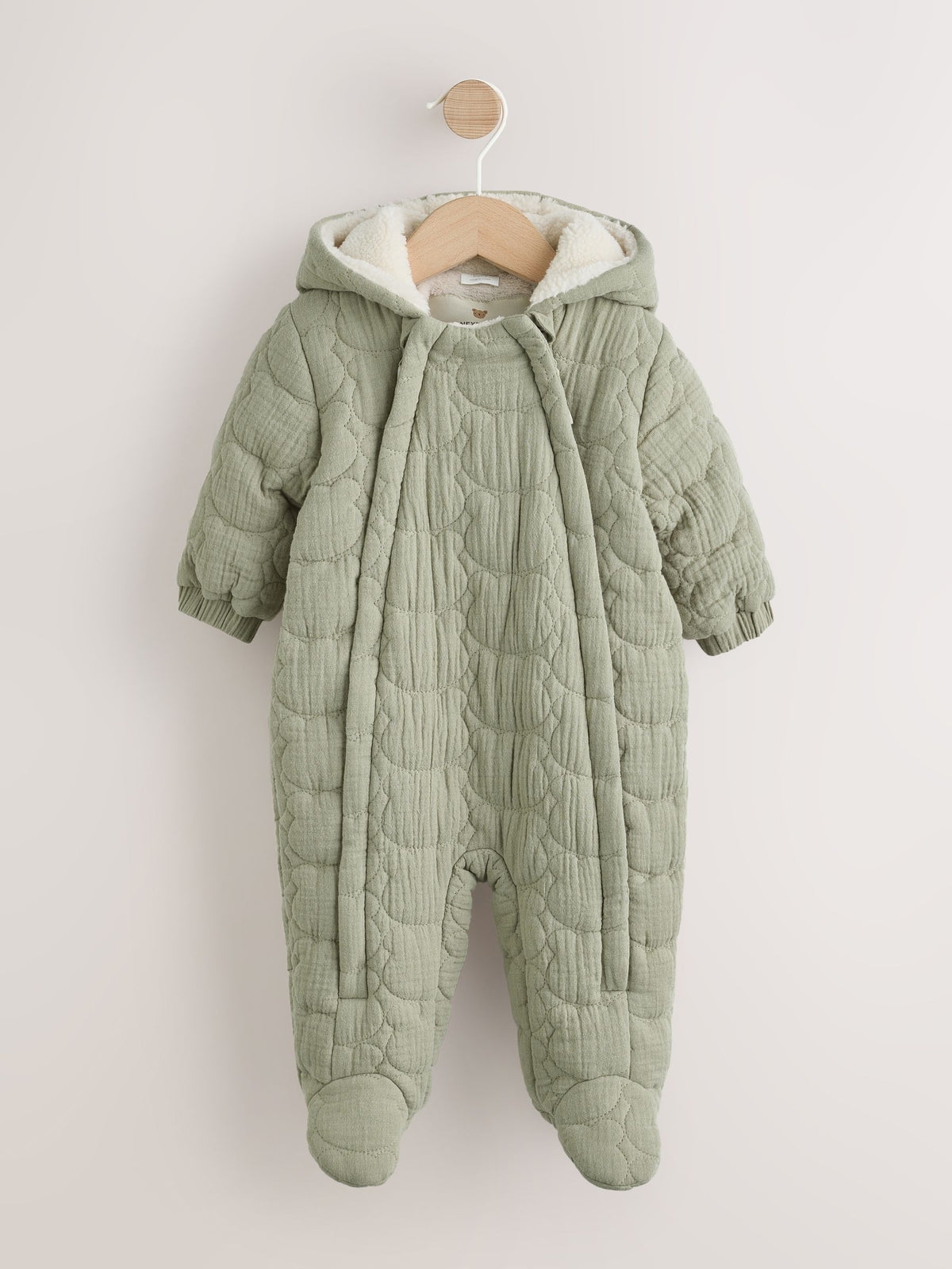 Green Crinkle Bear Face Quilted Baby Pramsuit (0mths-2yrs)