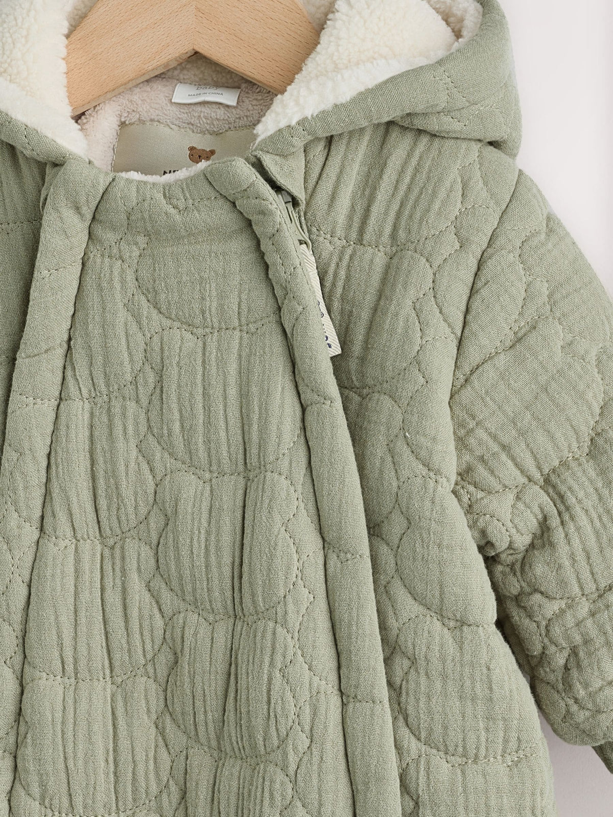 Green Crinkle Bear Face Quilted Baby Pramsuit (0mths-2yrs)