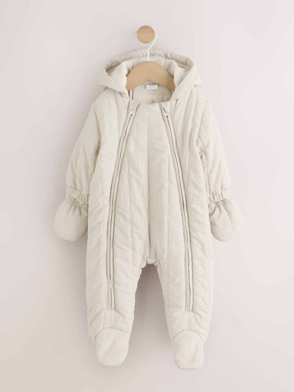 Cream Little One Back Slogan Quilted Nylon Pramsuit