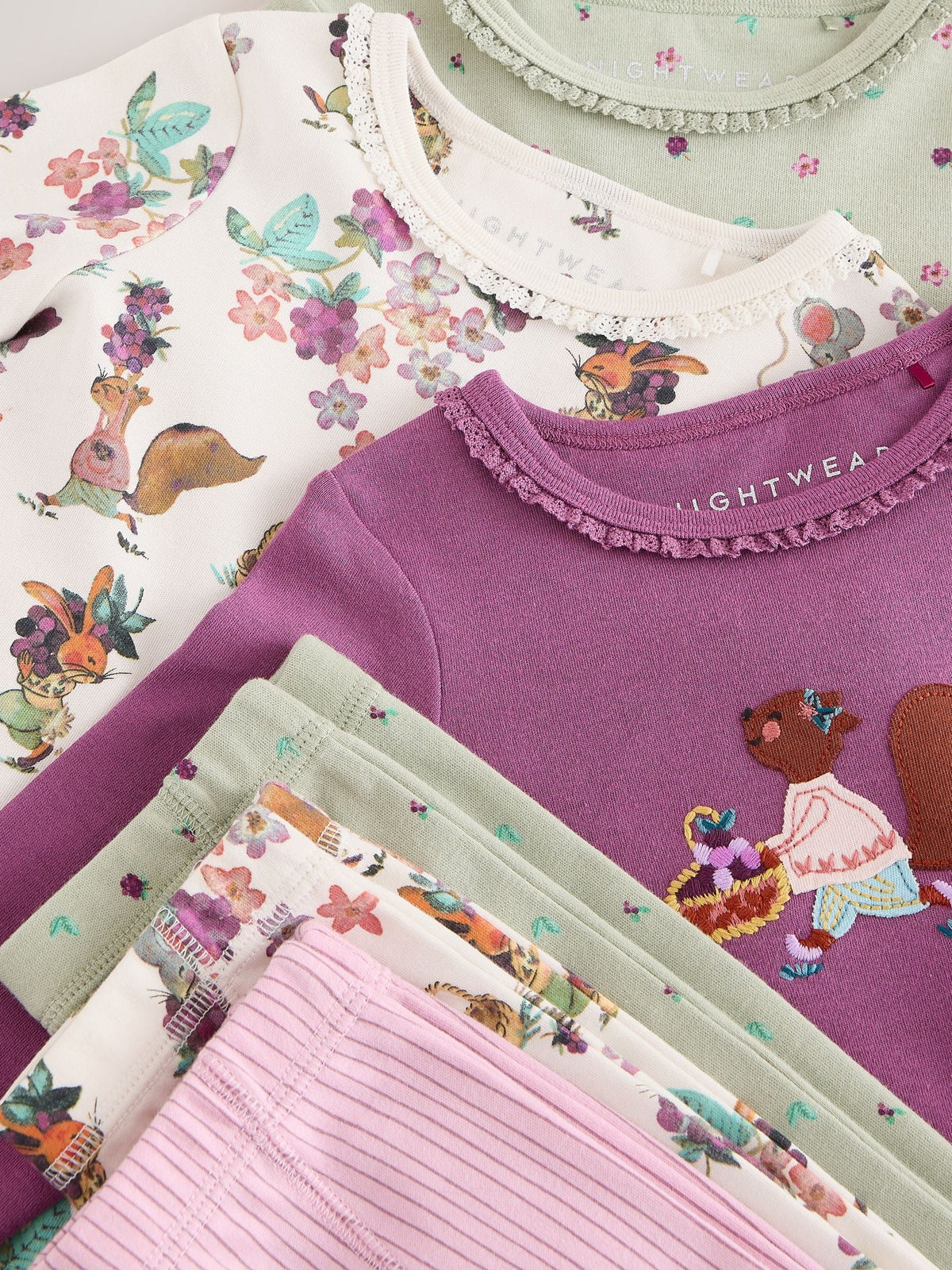 Purple/Green Snuggle Pyjamas 3 Pack (9mths-12yrs)