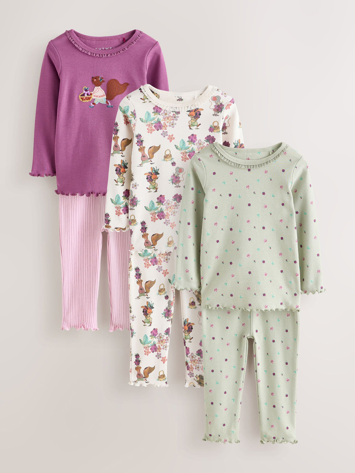 Purple/Green Snuggle Pyjamas 3 Pack (9mths-12yrs)