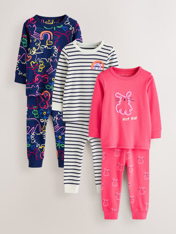 Pink/Blue Snuggle Pyjamas 3 Pack (9mths-12yrs)