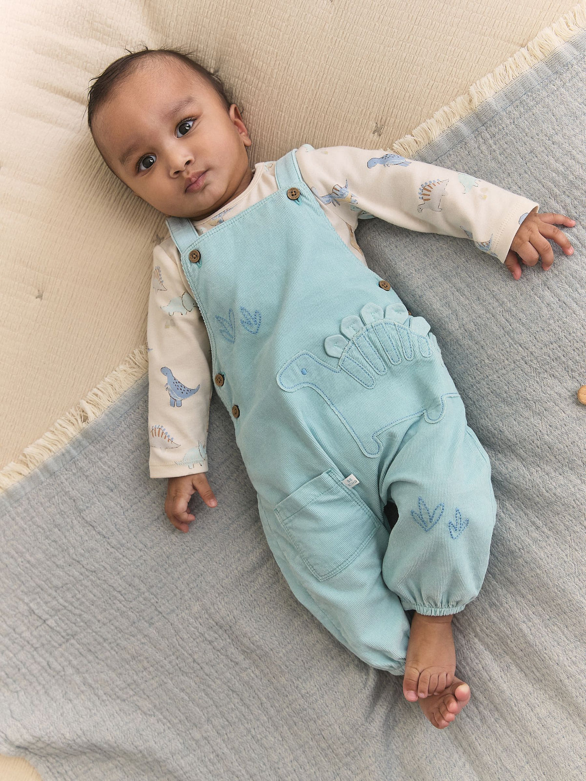Blue Dino Cord Dungarees and Bodysuit Baby Set (0mths-3yrs)