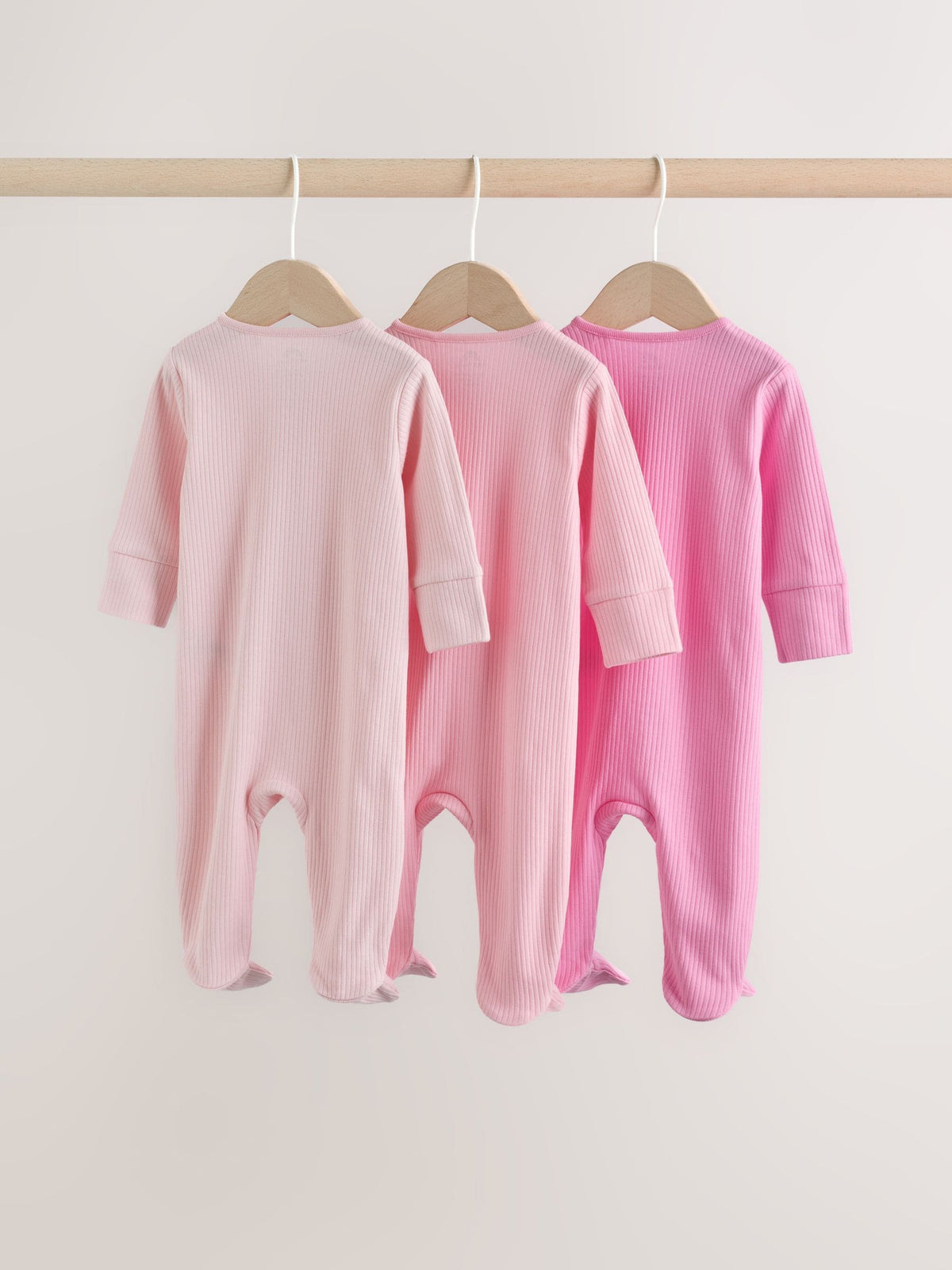 Pink Two Way Zip Baby Sleepsuits 3 Pack (0-2yrs)