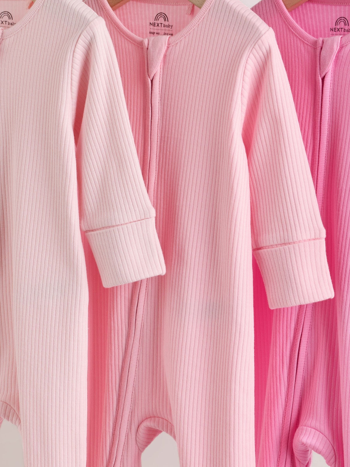 Pink Two Way Zip Baby Sleepsuits 3 Pack (0-2yrs)