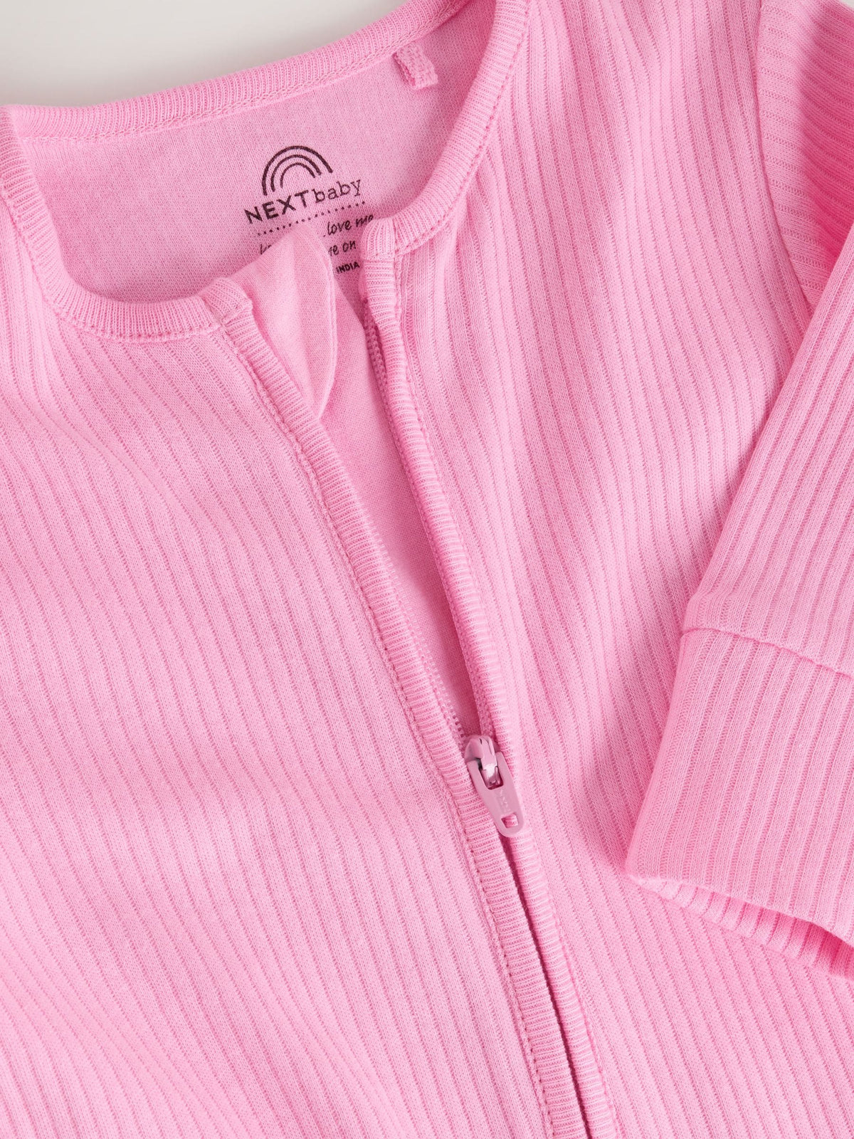 Pink Two Way Zip Baby Sleepsuits 3 Pack (0-2yrs)