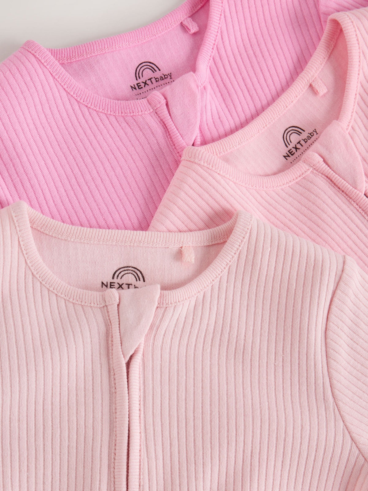 Pink Two Way Zip Baby Sleepsuits 3 Pack (0-2yrs)