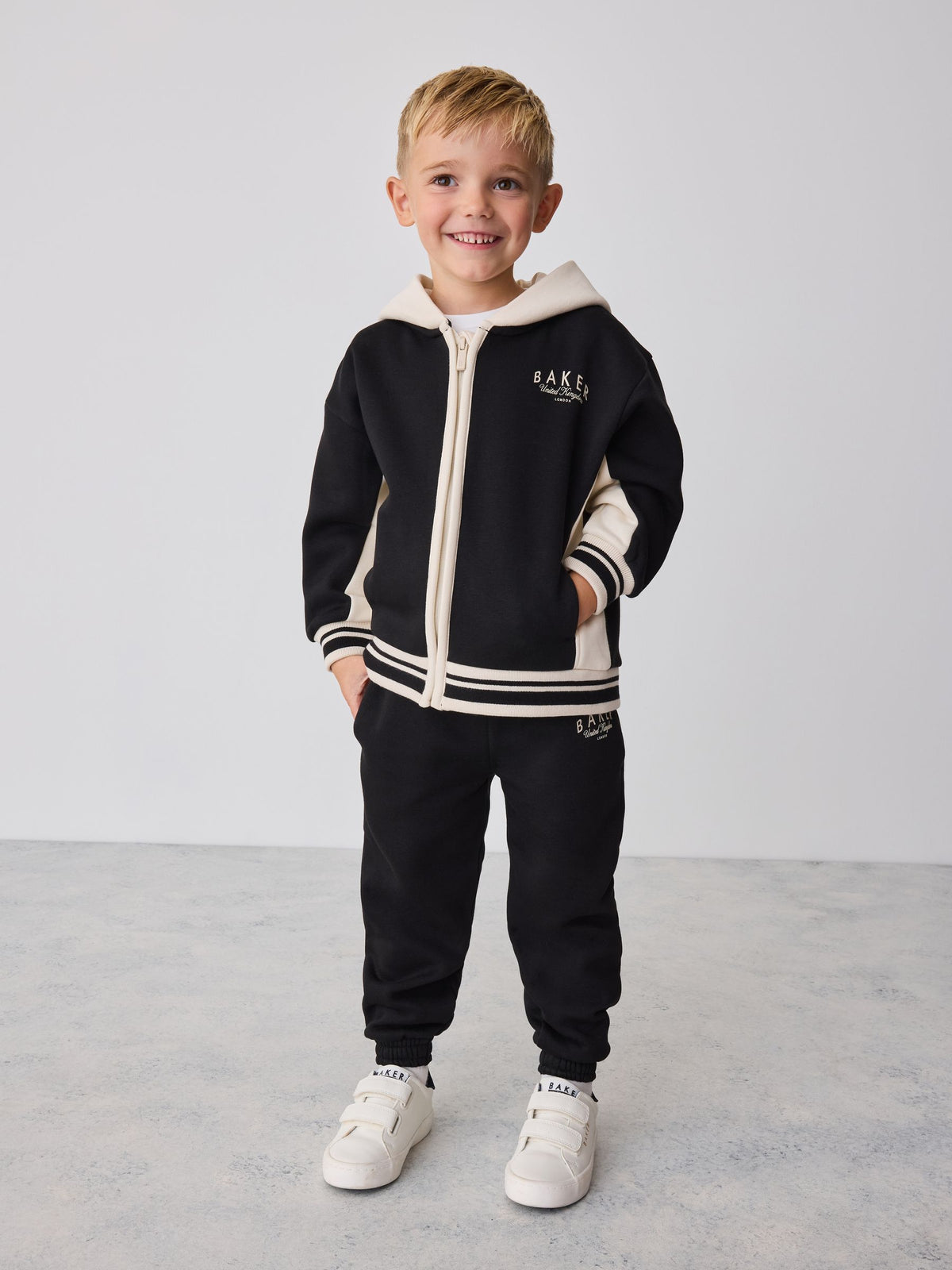 Baker by Ted Baker Black 3 Piece Varsity Hoodie T-Shirt and Joggers Set