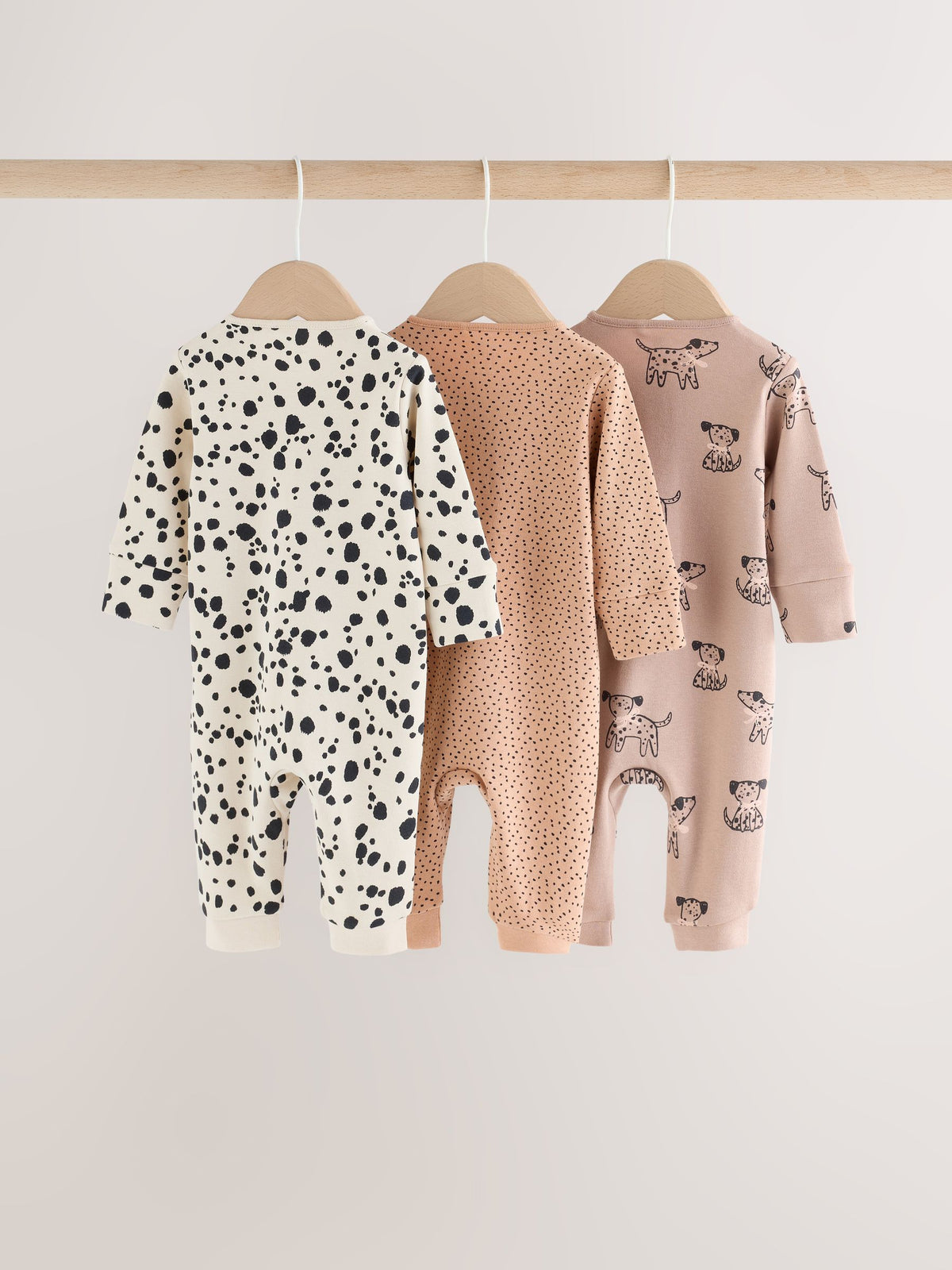 Brown Dog Two Way Zip Baby Sleepsuits 3 Pack (0-3yrs)