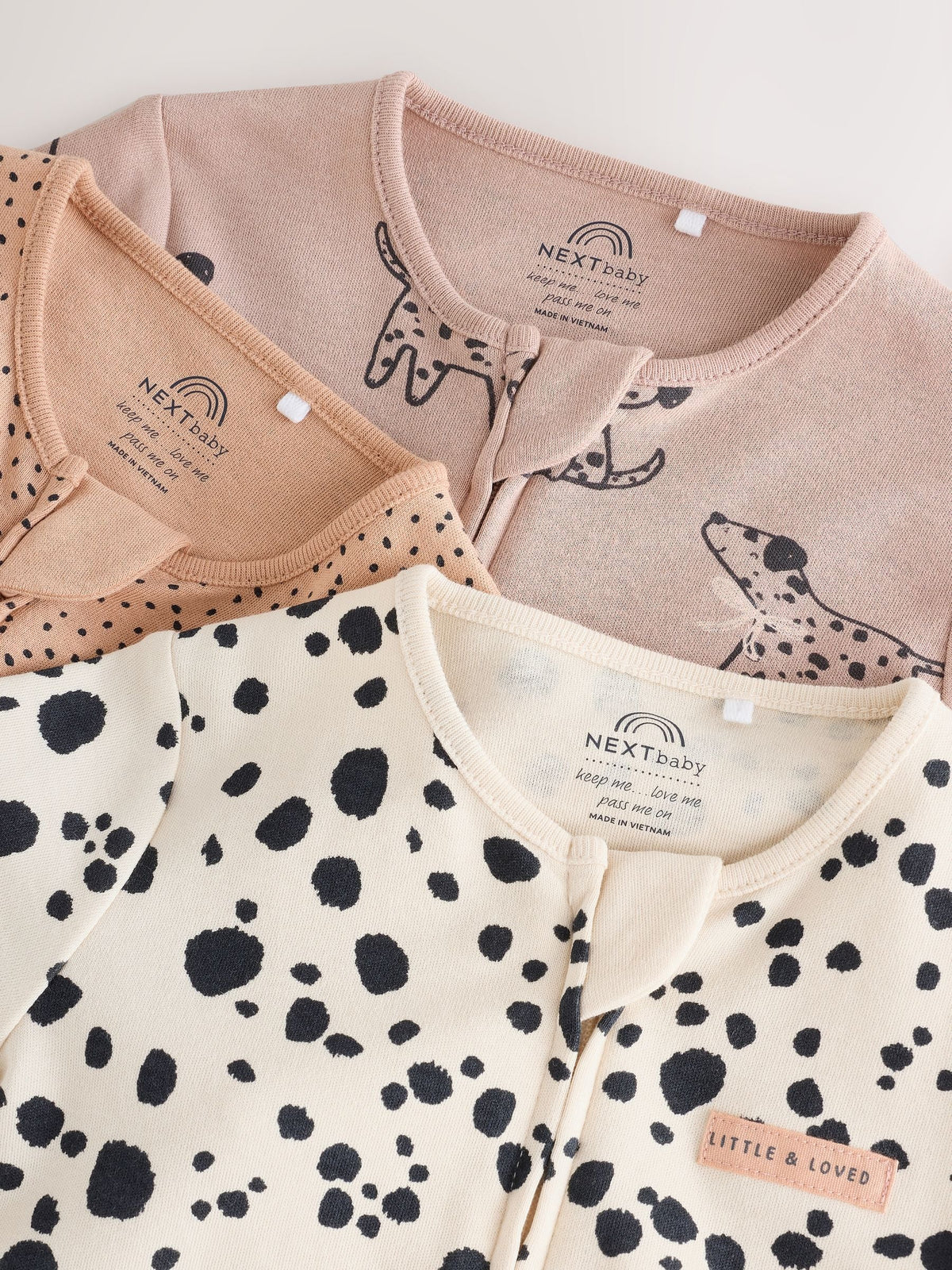 Brown Dog Two Way Zip Baby Sleepsuits 3 Pack (0-3yrs)
