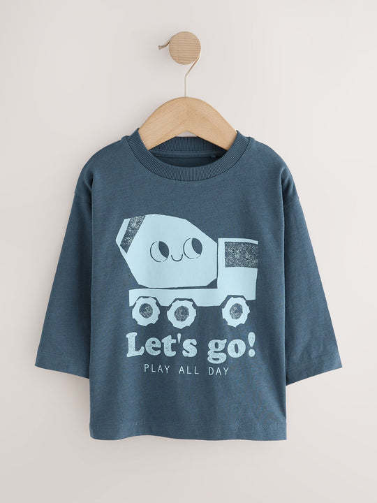 Blue Digger Long Sleeve Graphic Print T-Shirts 3 Pack (3mths-7yrs)