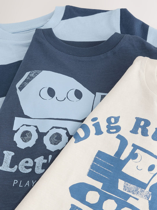Blue Digger Long Sleeve Graphic Print T-Shirts 3 Pack (3mths-7yrs)