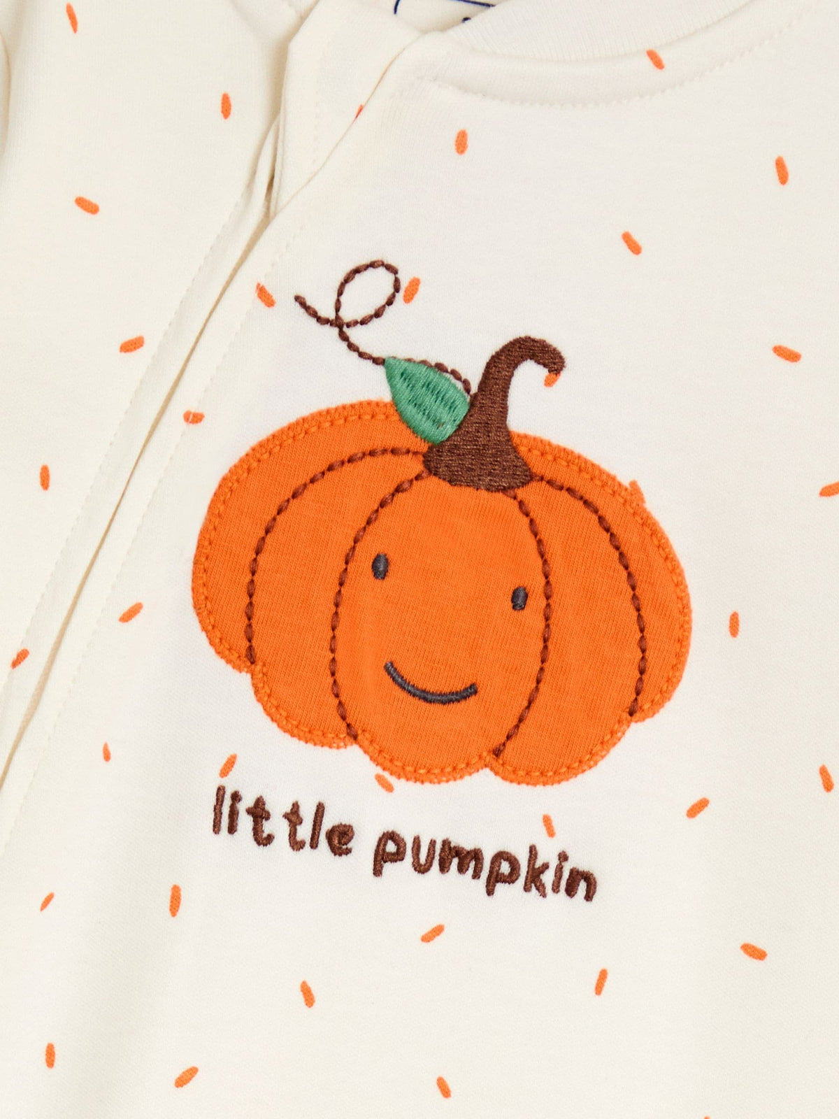 JoJo Maman Bébé Cream Speckled Pumpkin Appliqué Sleepsuit & Hat Set