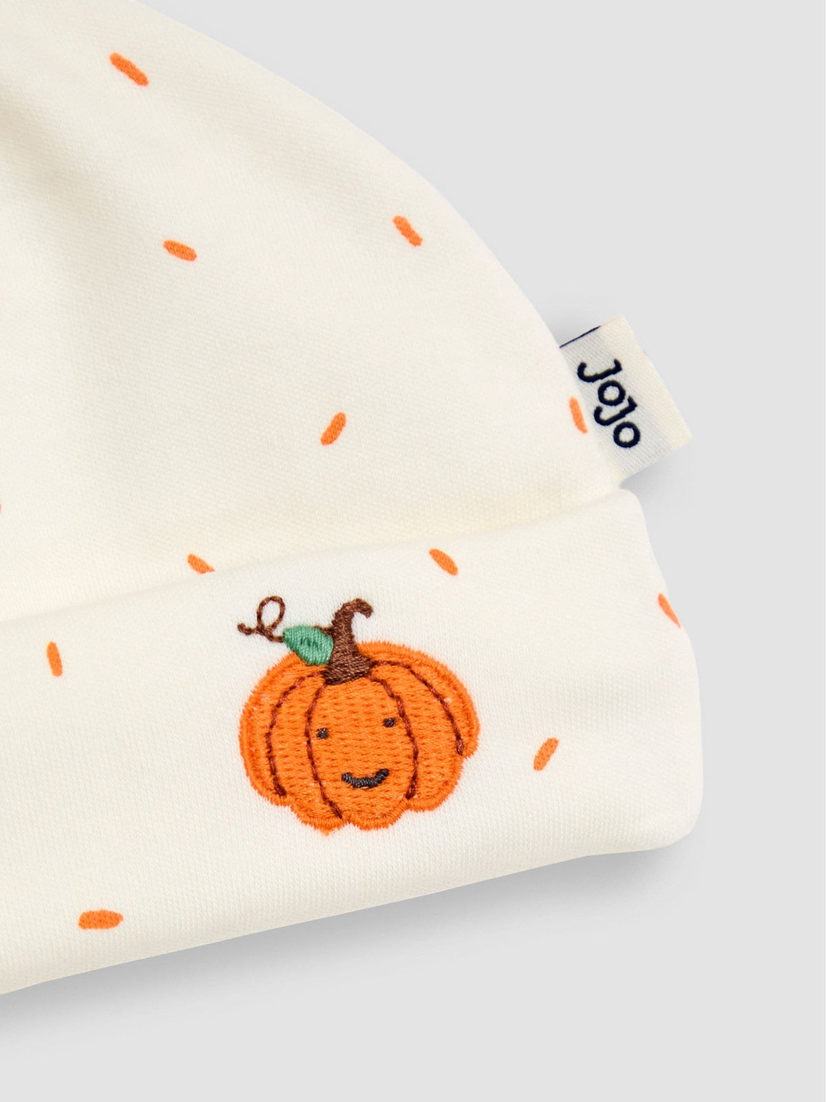 JoJo Maman Bébé Cream Speckled Pumpkin Appliqué Sleepsuit & Hat Set