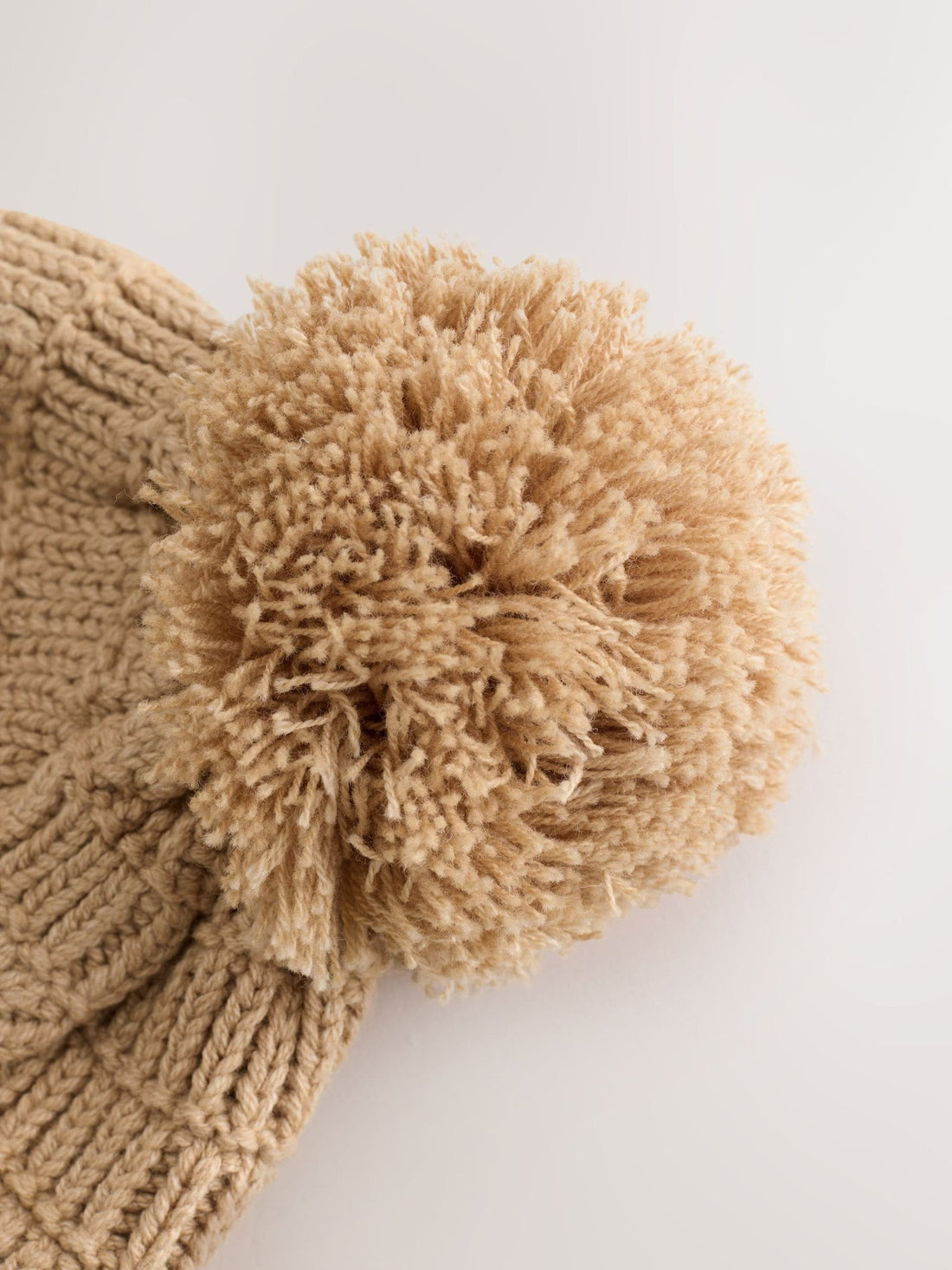 Natural Borg Baby Knitted Trapper Hat With Pom (0mths-2yrs)