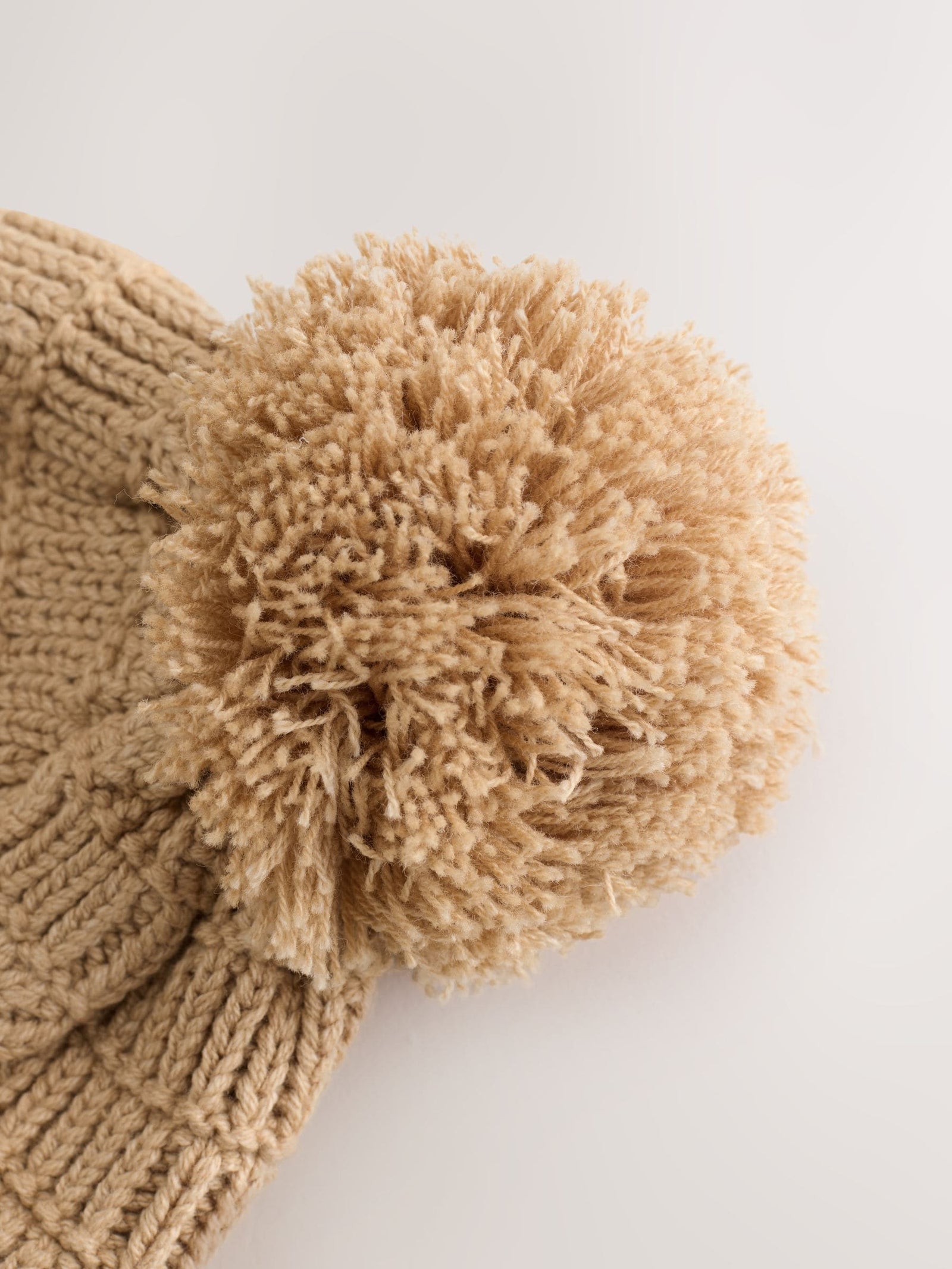 Natural Borg Baby Knitted Trapper Hat With Pom (0mths-2yrs)