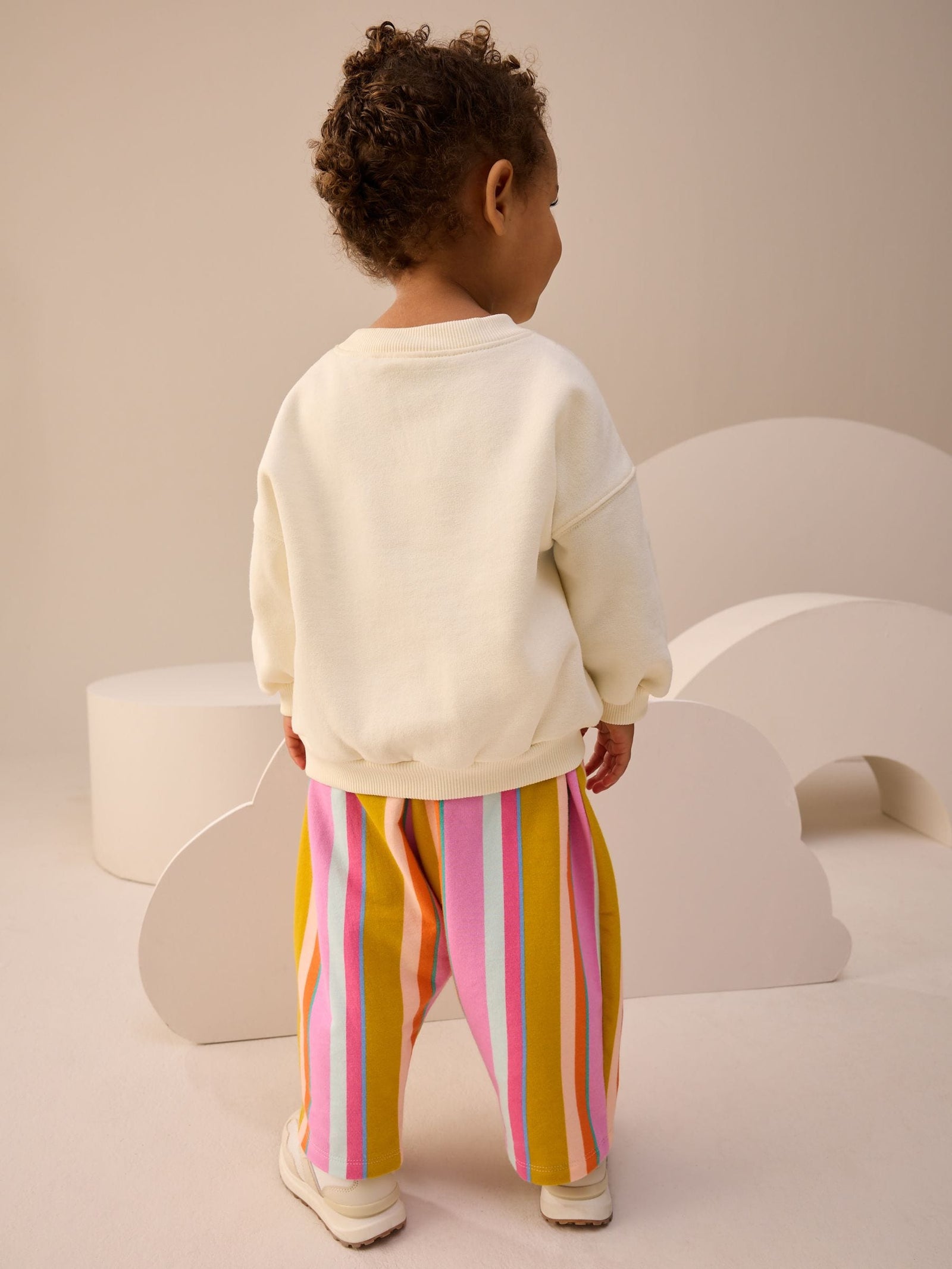Cream Stripe Padded Characters Sweatshirt and Barrel Leg Joggers Set (3mths-7yrs)