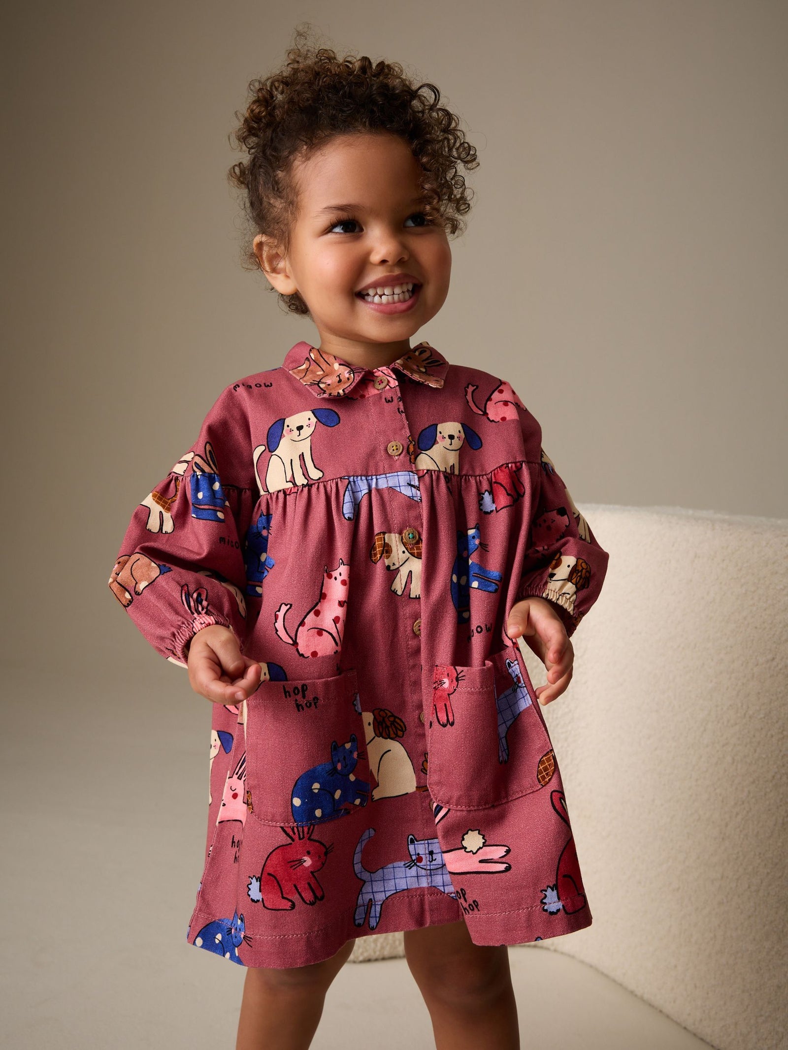 Chocolate Brown Character Long Sleeve Cotton Dress (3mths-8yrs)