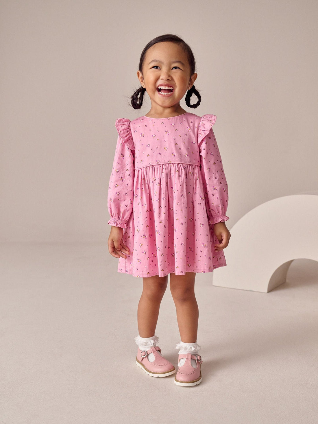 Pink Frill Long Sleeve Dress (3mths-8yrs)