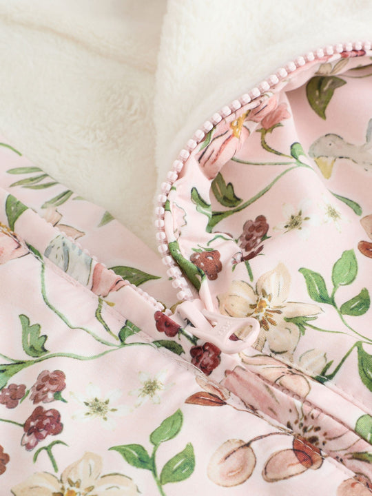 Pink Floral All-Over Printed Double Zip Baby Hooded Pramsuit (0mths-2yrs)