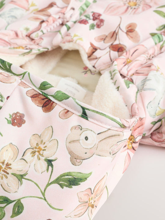 Pink Floral All-Over Printed Double Zip Baby Hooded Pramsuit (0mths-2yrs)
