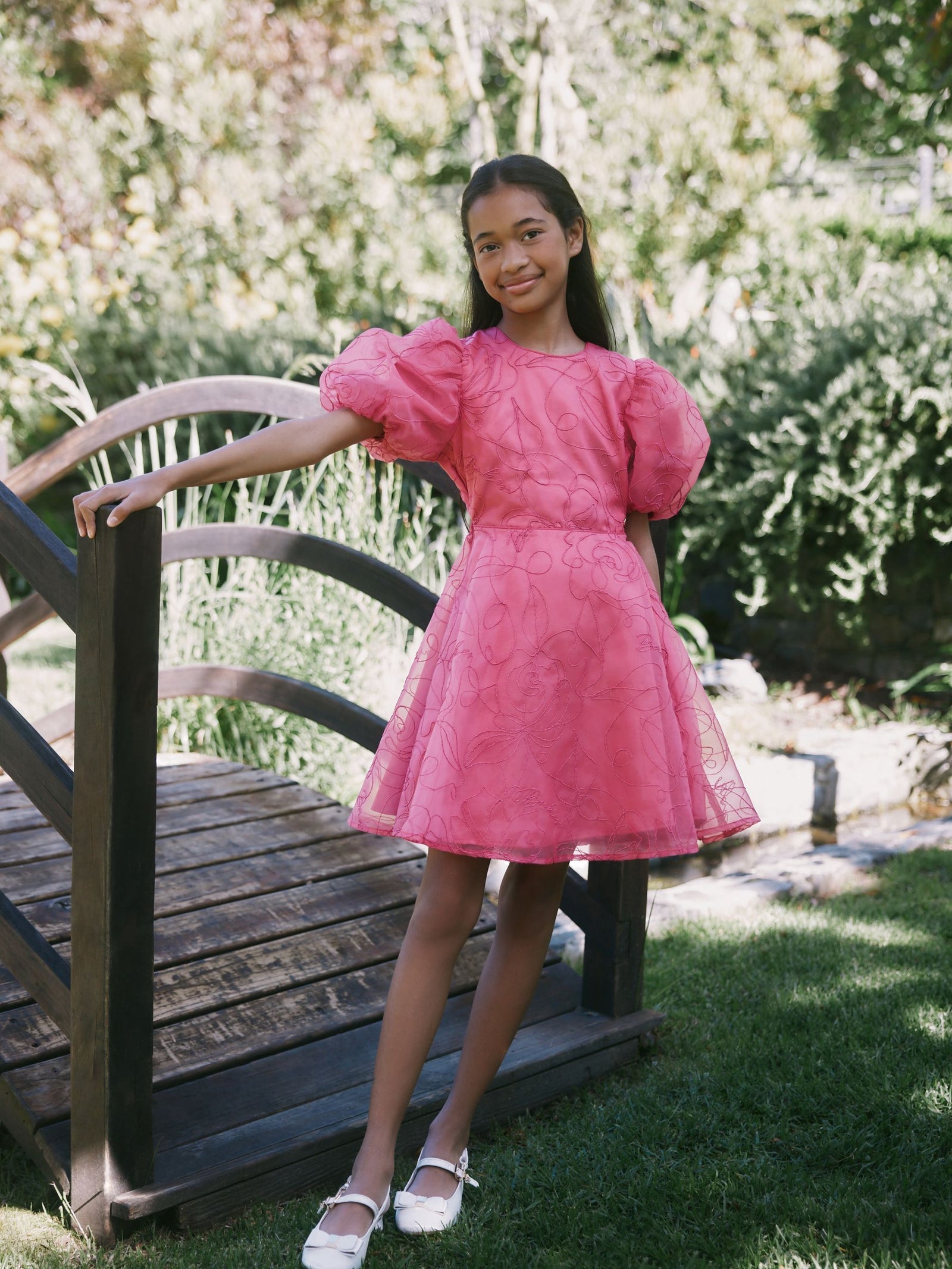 Baker by Ted Baker Pink Organza Cord Puff Sleeve Occasion Dress & Scrunchie Set