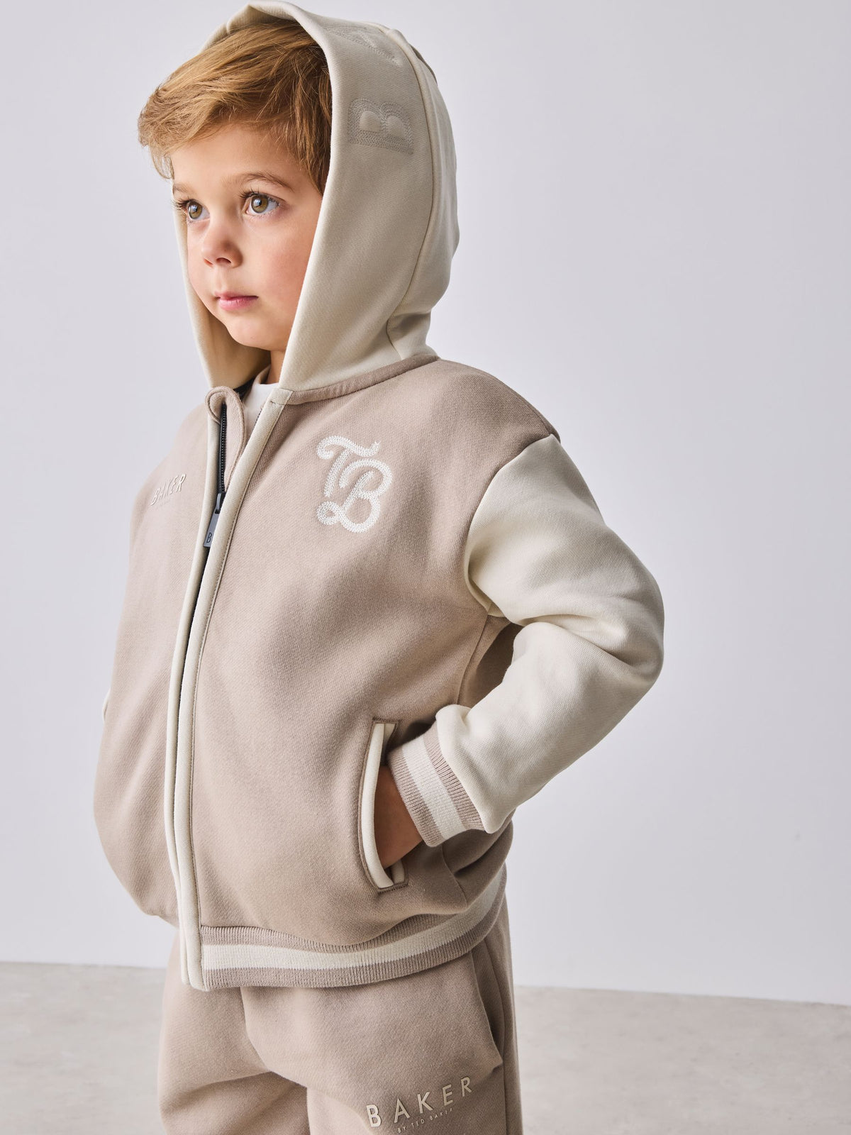 Baker by Ted Baker Stone 3 Piece Varsity Hoodie T-Shirt and Joggers Set