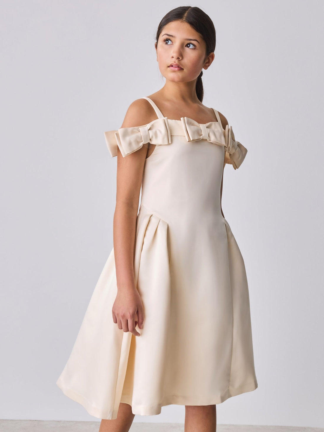 Baker by Ted Baker Champagne Gold Satin Bow Bardot Occasion Dress