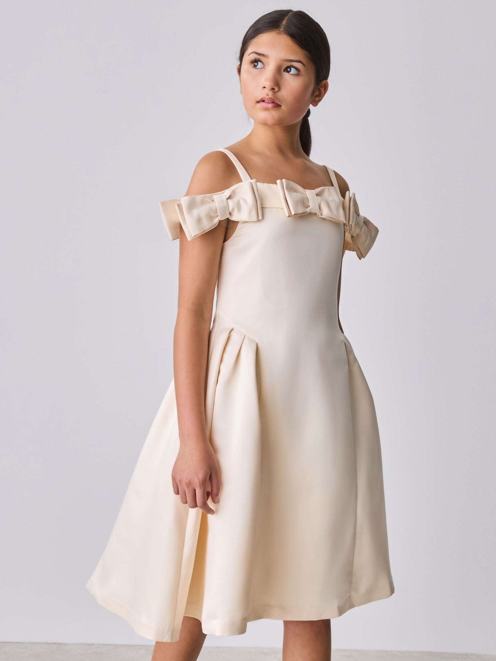 Baker by Ted Baker Champagne Gold Satin Bow Bardot Occasion Dress