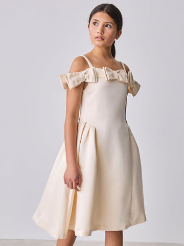 Baker by Ted Baker Champagne Gold Satin Bow Bardot Occasion Dress
