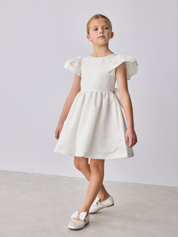 Baker by Ted Baker White Pearl Sleeve Satin Occasion Dress & Scrunchie